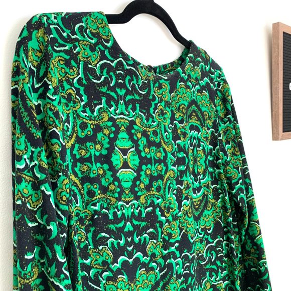 H&M Green Patterned Long Sleeve Dress Womens Size 8 - Picture 2 of 7